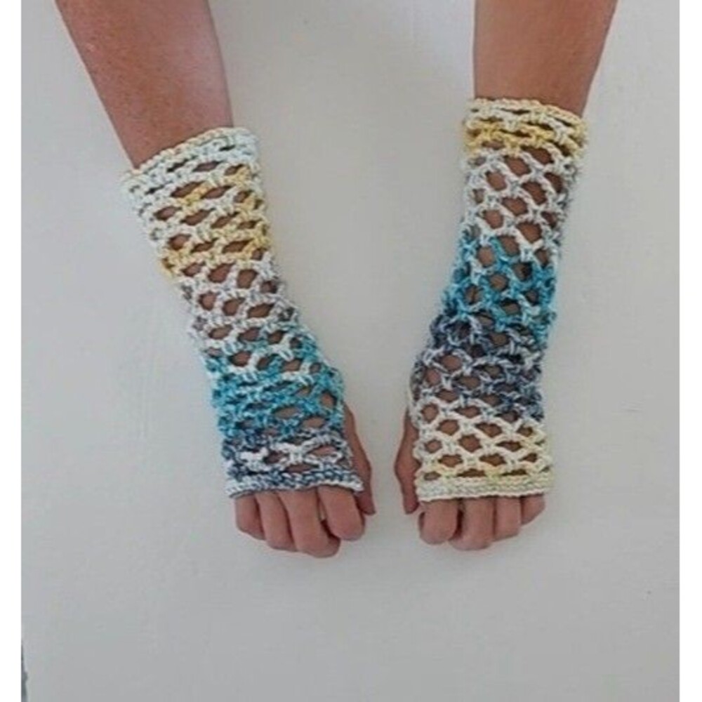 Fishnet Handmade Crochet Long Fingerless Gloves - multi color - Mesh Goth NEW